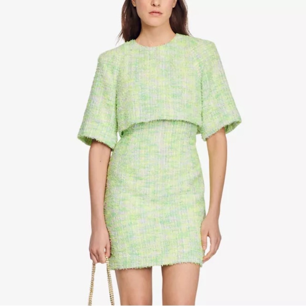 Sandro Agy checked layered-effect tweed mini dress